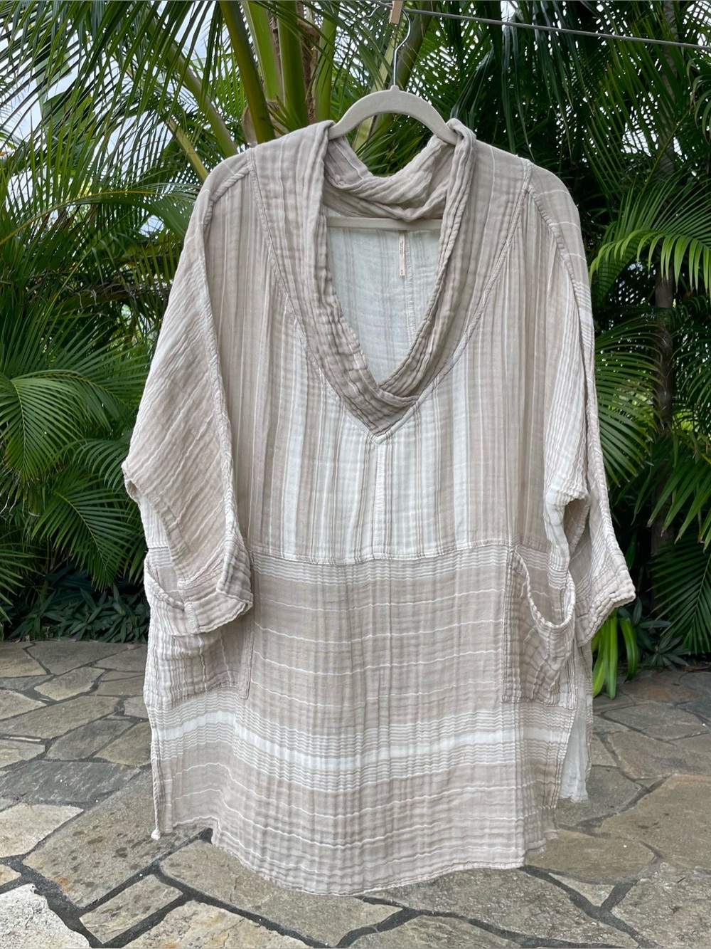 Free People Striped Beige Tunic Top - Picture 1 of 5